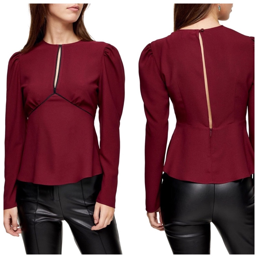 Topshop Burgundy L/S Blouse 6 NEW